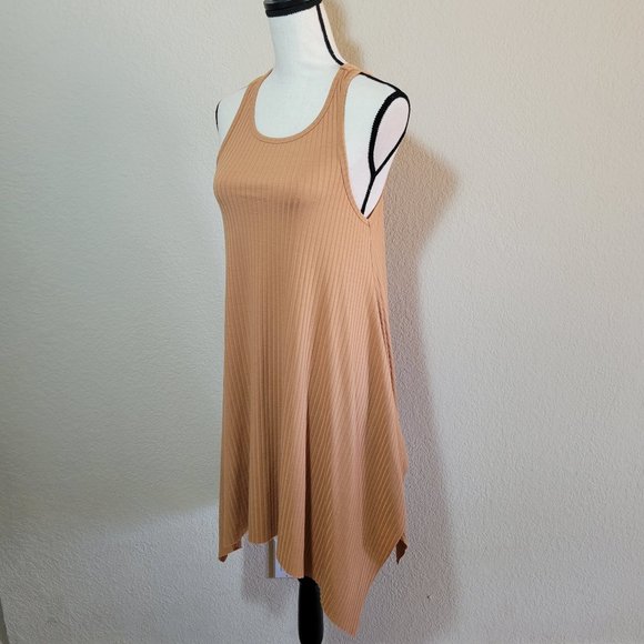 Juniors Ribbed Tank Top Small Beige Tan Camel Nude Brown Long Tunic Sleeveless - Picture 2 of 4